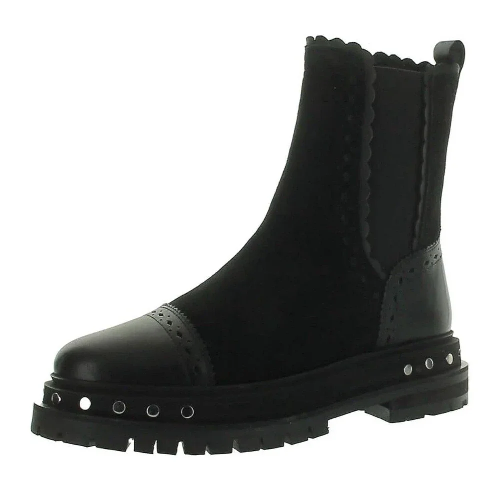 EUC Free People Tate Black Suede Chelsea Boots Size 6.5 Women's Side Zip Chunky - Picture 2 of 14